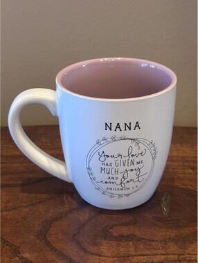 White & Lavender Ceramic Mug - "Nana, Your Love Has Given Me Much Joy"